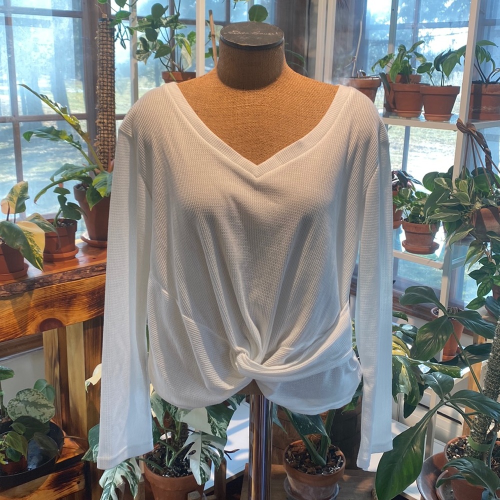 Waffle knit long sleeve with knot detail